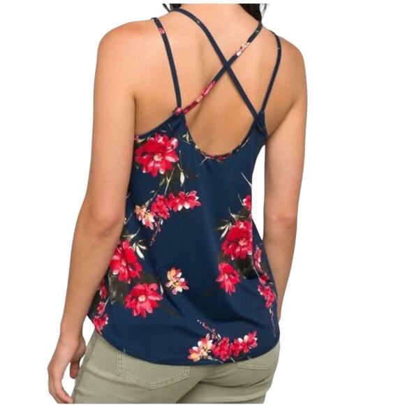 Papermoon Basima Back Detail Knit V-Neck Navy Floral Flowy Top  NEW Size 2X - Picture 2 of 8